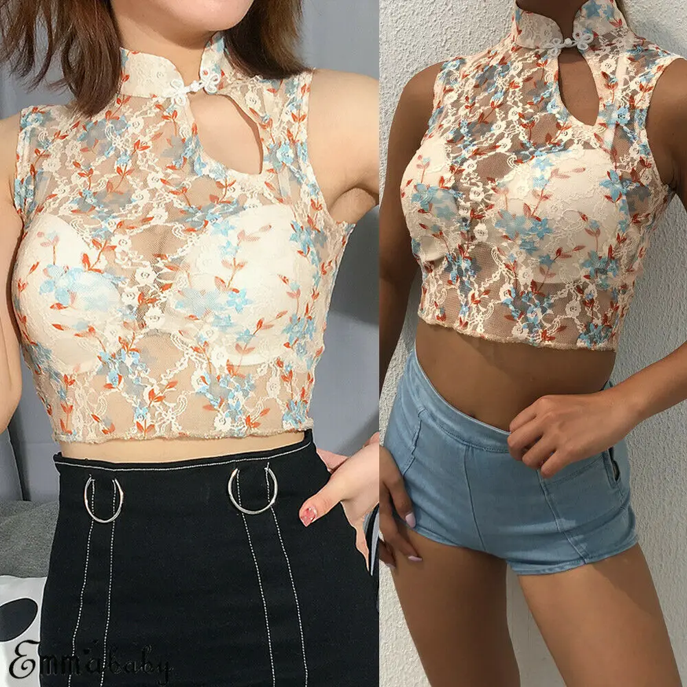 Пикантные летние женские водолазка полые See Through с цветочной вышивкой легкий