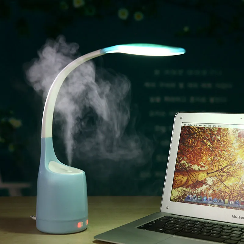 Goedkoop Oogbescherming Bedside Boek Lezen Studie Kantoor Werk Tafellamp Met USB Luchtbevochtiger Mist Maker Fogger