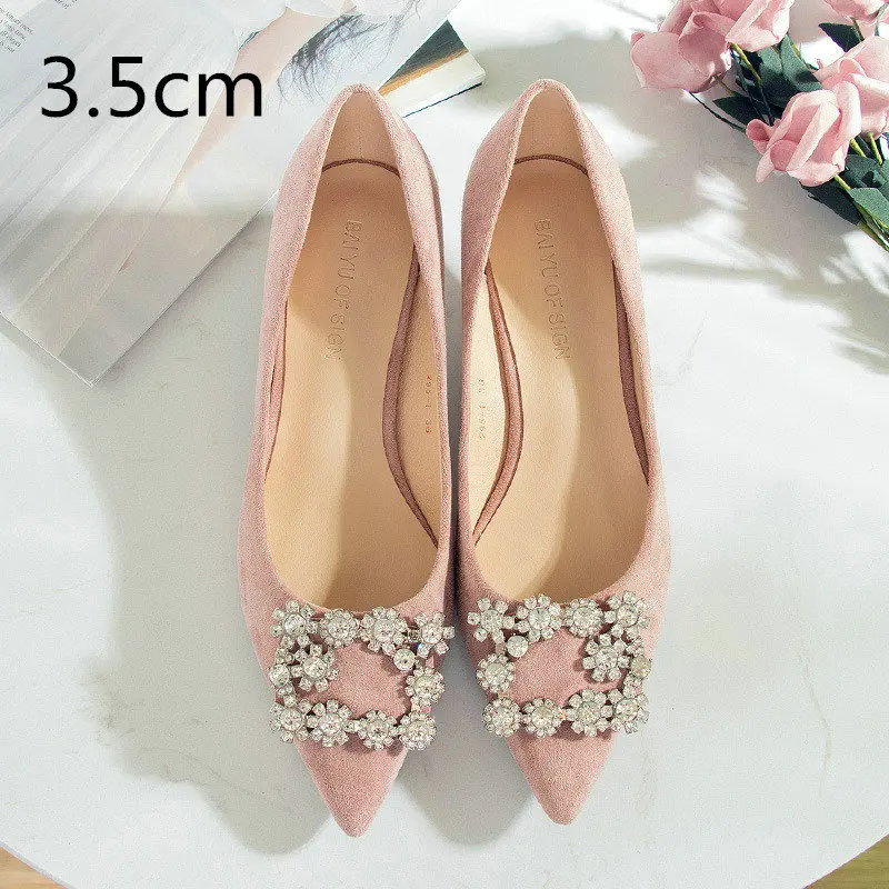 Pink-3.5cm Свадебные босоножки для невесты; женская обувь на высоком каблуке; цвет шампанского; обувь для подружки невесты с кристаллами и стразами; атласная обувь с ремешком на щиколотке; обувь для подружки невесты - Цвет: Pink-3.5cm