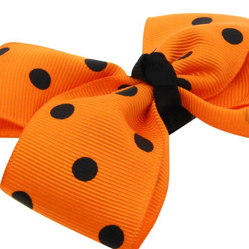 PPCrafts Halloween Orange Bow Dot Ribbon Elastic Hairband For Holiday Party Cute Girls Kids Headwear Accessories |