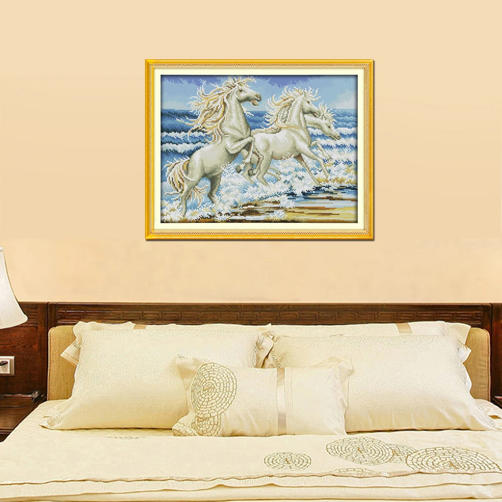Наборы для вышивки крестиком лошади у моря рукоделия Набор с принтом | Дом и сад