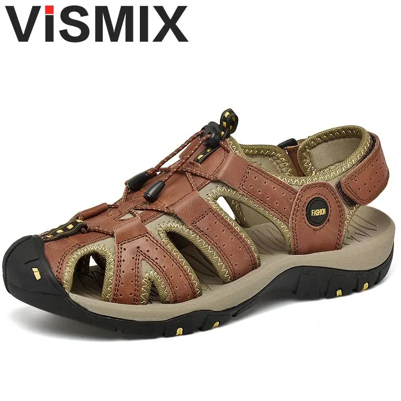 2019 Summer Sandals For Men Genuine Leather Soft Flat Closed Toe Gladiator Casual Driving Hiking Outdoor Beach Holiday Shoes | Обувь