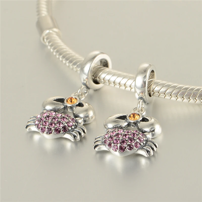 Подвеска в виде краба из серебра 925 пробы с фианитом|crab charm|drop charmcharm charm |