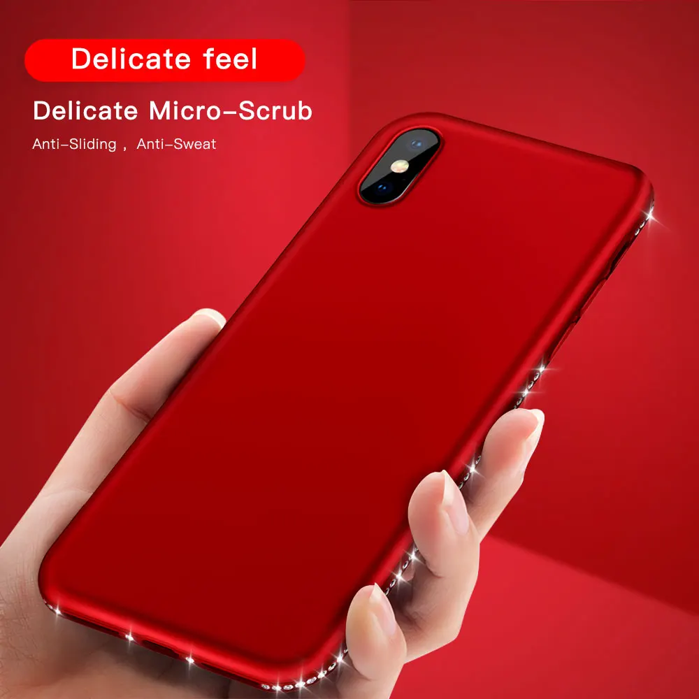 Силиконовый чехол со стразами для iPhone X 5 7 8 6 6S Plus 7Plus 8Plus Блестящий Мягкий матовый