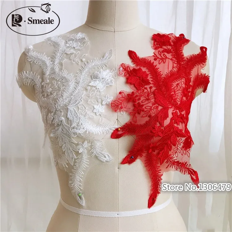 

Кружевная аппликация для свадебного платья, 10 шт./5 пар, головной убор для невесты «сделай сам», красный/белый кружевной воротник, кружевная ...