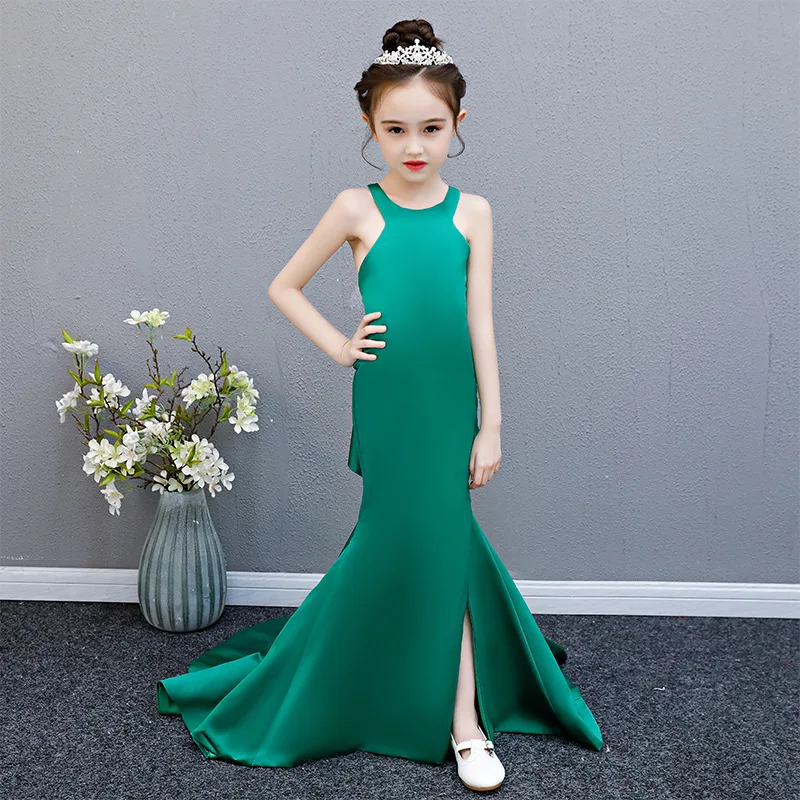 Royal Mermaid Princess Dress Backless Long Trailing Kids Pageant for Birthday Party Halter Bodycon Girl Evening Gowns B429 | Детская