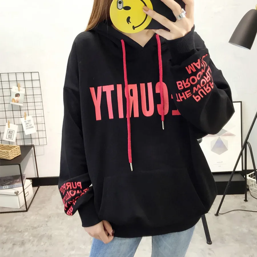 Women Hoodies Sweatshirts Long Sleeve 2017 Autumn Winter Hooded Pullover Hoodie Patchwork Letters Print Coat Ladies Casual Tops |