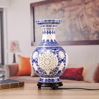 free shipping antique chinese flower vase desk lamp blue and white ceramic table lamp