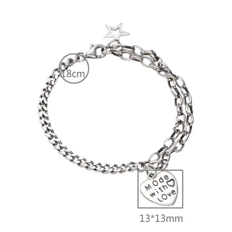 

Flyleaf Asymmetrical double layer Heart Real 925 Sterling Silver Bracelets For Women Fine Jewelry Bracelets & Bangles vintage