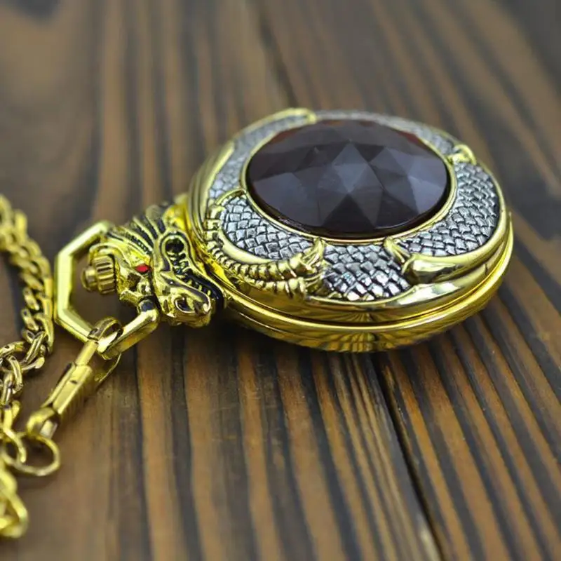 New Fashion Retro Vintage Golden Dragon Pendant Quartz Pocket Watch Chain Necklace For Women Men Formal Or Casual Dressing | Наручные
