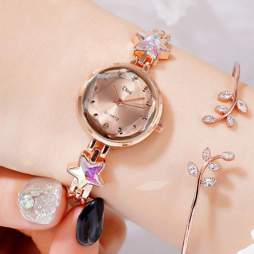 Disu Brand Bracelet Dress Quartz Watches For Women Luxury Rose Starry Star Design Fashion Creative Ladies Clock Reloj Mujer