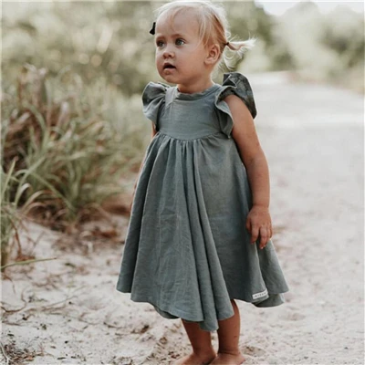 green dress EnkeliBB/ г. Летние комплекты одежды для маленьких девочек Футболка с оборками+ шаровары, милые летние комплекты одежды для маленьких девочек свободные стильные костюмы - Цвет: green dress