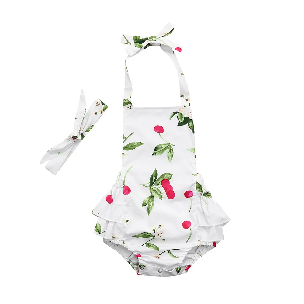 Милая Одежда для новорожденных и маленьких девочек с цветочным принтом вишни