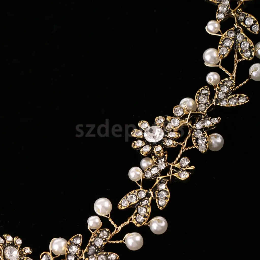 

Elegant Bohemian Bridal Hair Vine Headdress Rhinestone Pearls Flower Leaves Headband Wedding Hairband Hair Accessory