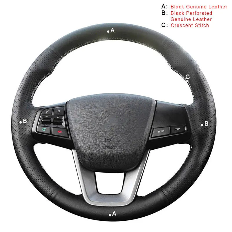 Genuine Leather Автомобильная оплетка на рулевое колесо для hyundai ix25- Creta Авто покрытие салона автомобиля-Стайлинг - Название цвета: Genuine Leather