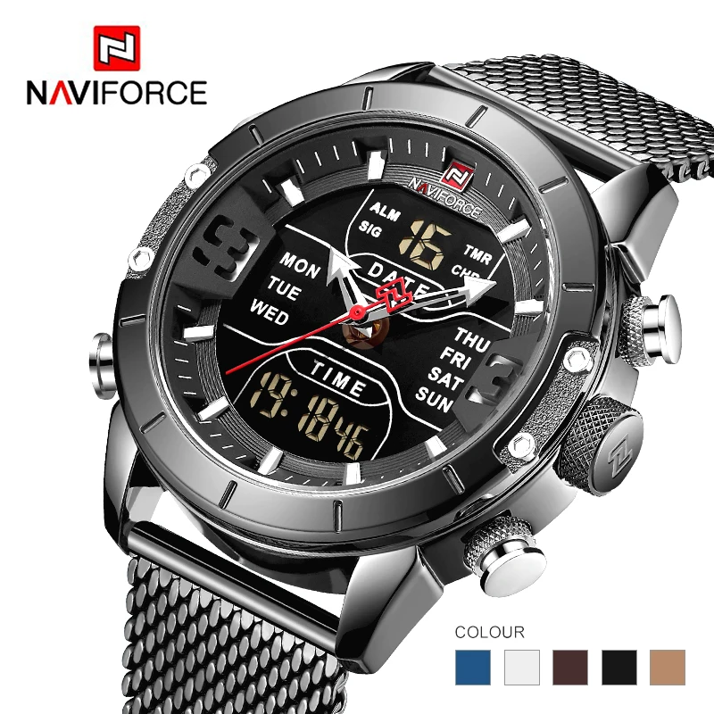 Мужские часы лучший бренд класса люкс NAVIFORCE 9153 светодиодный Секундомер спортивные военные водонепроницаемые наручные часы со стальным ремешком Мужские часы