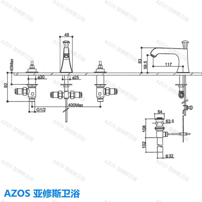 

Classic Chrome Silver Deck Mounted 3 Holes Sink Faucets Hot and Cold Water Mixer Tap Bathroom Basin Faucet MPSK015A