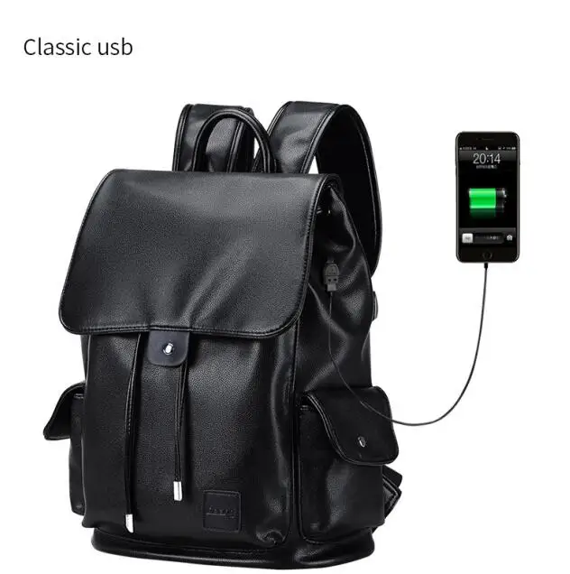 Black USB LIELANG, рюкзаки, мужской кожаный рюкзак, для мужчин, двойное плечо, дорожные сумки для подростков, USB зарядка, водонепроницаемый рюкзак для мужчин - Цвет: Black USB