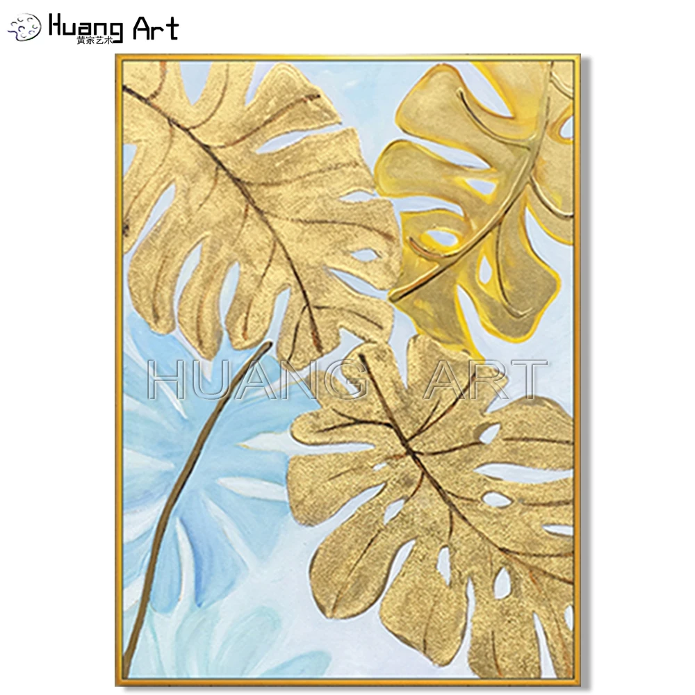 Skill Artist Hand-painted High Quality Modern Abstract Golden Leaves Oil Painting on Canvas for Decor Beautiful Leaf | Дом и сад