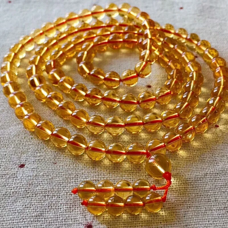 

7mm Natural Yellow Citrine Quartz Crystal Bracelet For Women Men Healing Luck Gift Stone 108 Round Beads Strands Necklace AAAAA