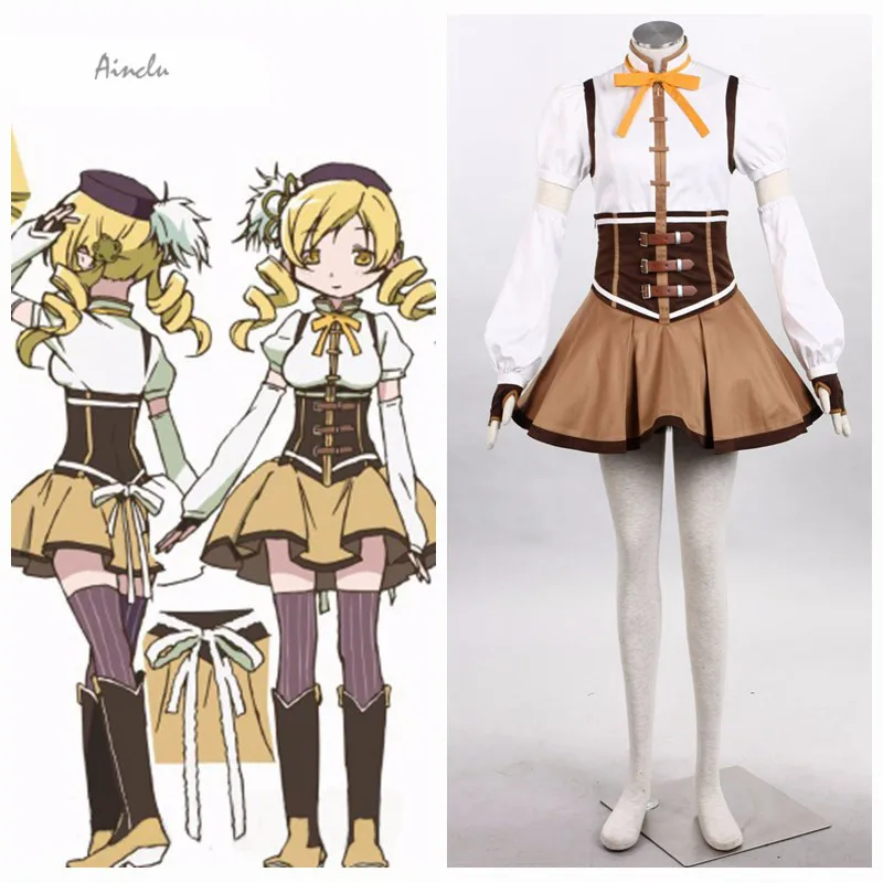 Ainclu Бесплатная доставка Костюм Puella Magi Madoka Magica аниме Tomoe Mami Хэллоуин косплей на
