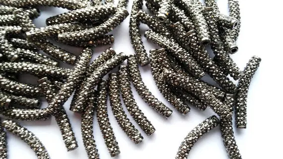 

high quality 24pcs 6x30mm Micro pave Brass Crystal Connector Bar Tube silver Assortment Finding spacer beads