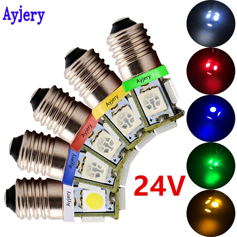 AYJERY 12V/24V 10pcs E10 5 SMD 5050 3 Chips LED Screw Light Bulb E10 Led Light Instrument Light White Red Blue Amber Car Styling