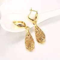 luxury filigree dangle earrings yellow gold filled vintage womens water drop earrings