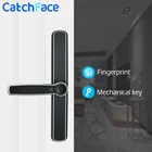 Водонепроницаемый алюминиевый стеклянный дверной замок со сканером отпечатков пальцев, умный дверной замок, Европейский врезной электронный дверной замок для дома, отеля, квартиры