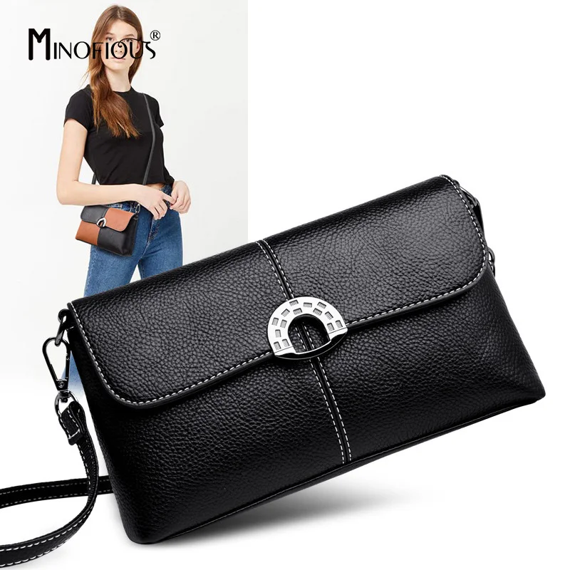 MINOFIOUS Brand Women PU Leather Flap Shoulder Bag Fashion Casual Panelled Messenger Bags Female Solid Hasp Crossbody | Багаж и сумки