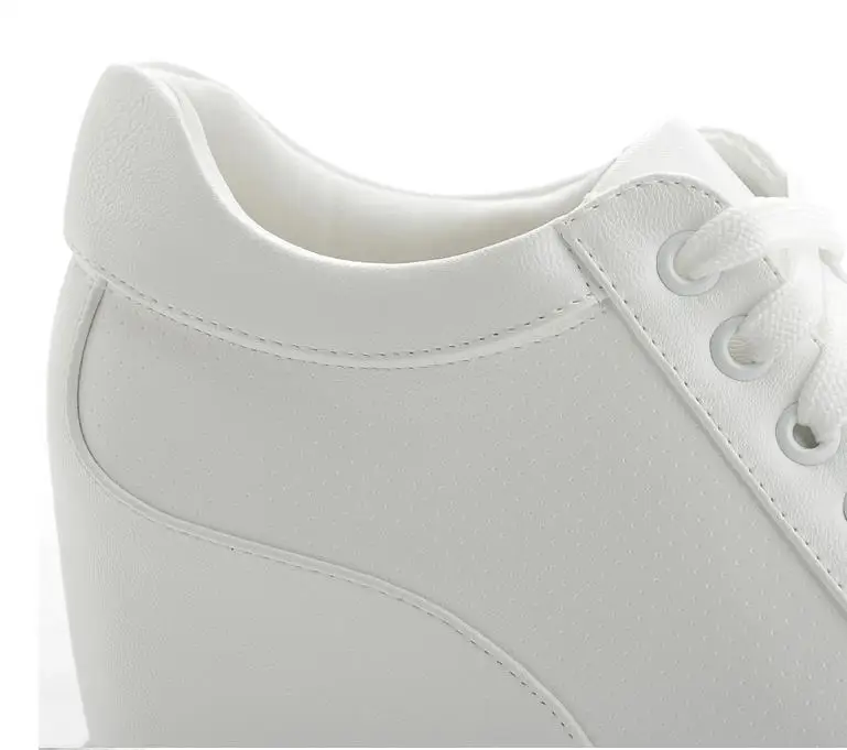 Платформа на высоких каблуках женская обувь на танкетке Chaussure Femme черный, белый цвет Скрытая каблуки лифт обувь Повседневные зимние ботинки