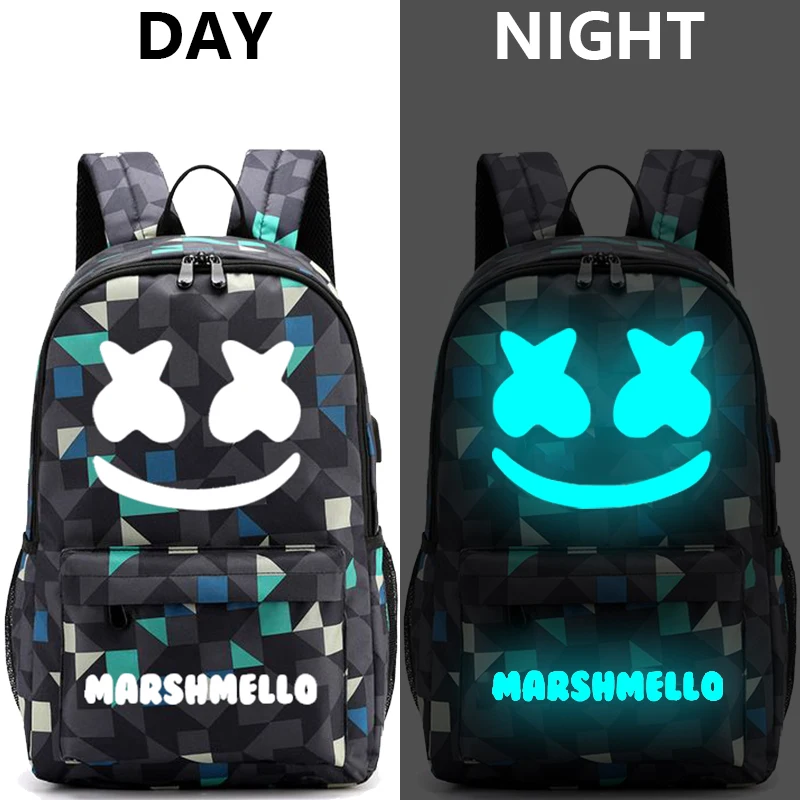 Marshmello рюкзак DJ для подростков мальчиков и девочек Школьный рюкзак Противоугонный Usb мужские яркие сумки Противоугонная Usb мужская сумка