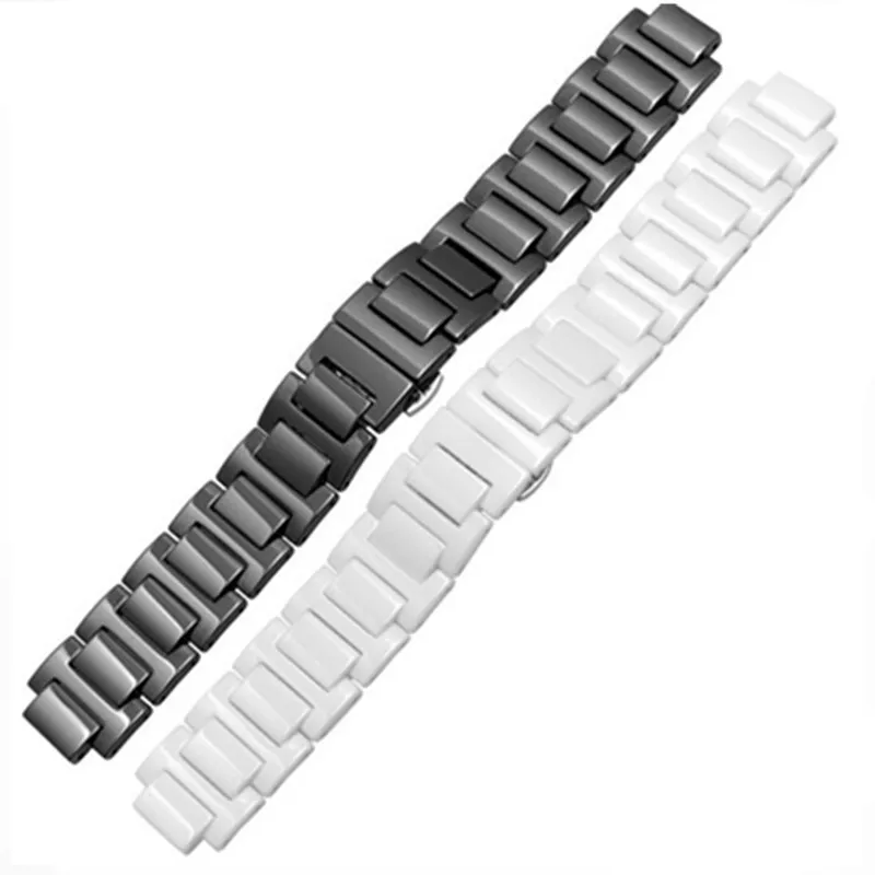 New HQ Ceramic Watchband 14*8 / 20*12 mm Watche Band Strap Belt Black With Folding Clasp  Buckle For Ballon Bleu Series