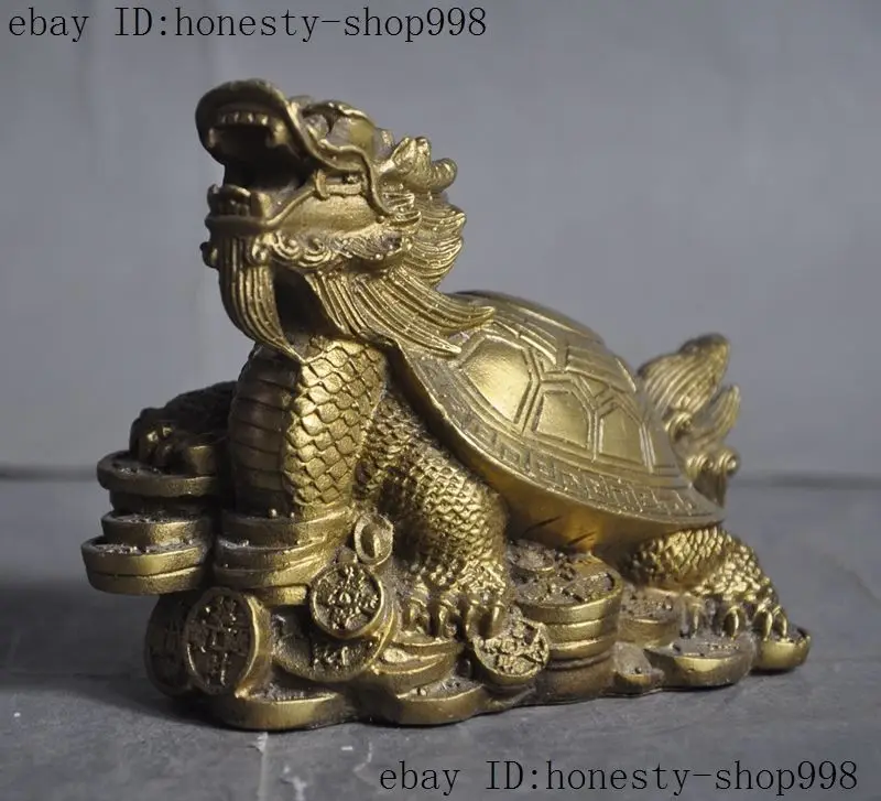 Китайский Фэншуй латунь богатство даргон черепаха счастливая статуя  Дом и