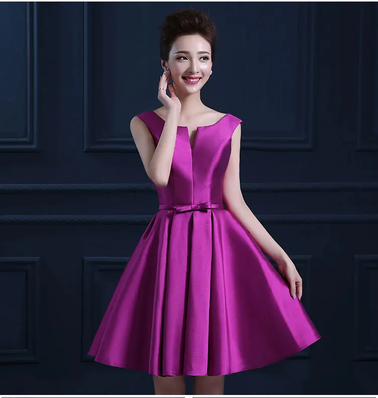 Фиолетовый Robe De Soiree SSYFashion простой сатин без рукавов ТРАПЕЦИЕВИДНОЕ короткое коктейльное платье для невесты на заказ плюс размер Формальные платья - Цвет: Фиолетовый