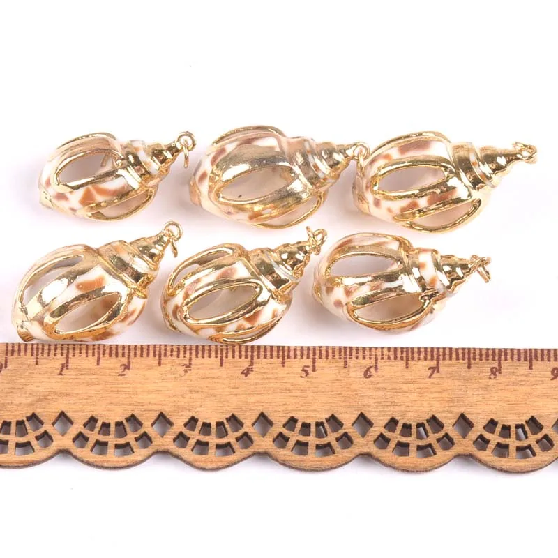 Спиральная раковина с отверстиями 25 33 мм позолоченная для подвесок ручной работы