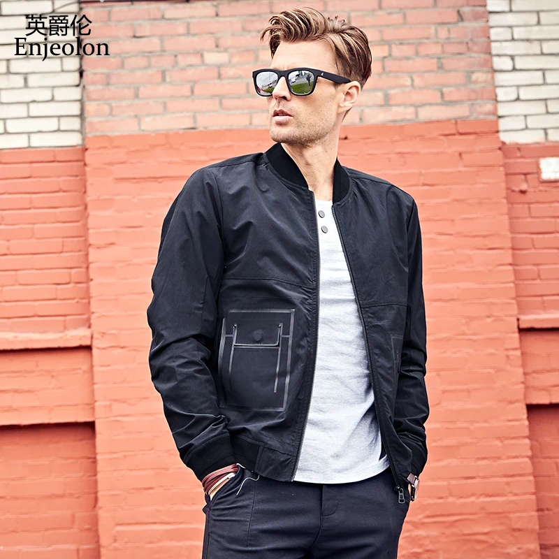 Enjeolon brand casual fashion jackets coat men black solid Mens plus size 3XL coats clothing stand collar Men clothes JK0440 | Мужская