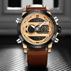 Часы NAVIFORCE мужские с двойным циферблатом, модные деловые светящиеся светодиодные цифровые водонепроницаемые с кожаным ремешком, с хронографом