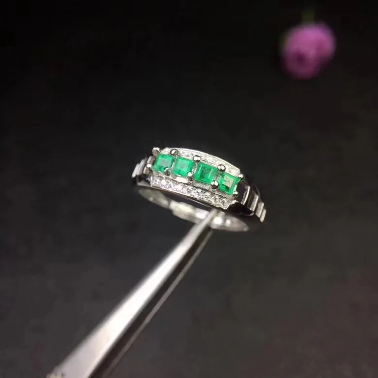 Natural emerald, small row, 925 silver, personality, style, latest design, favorite beauty