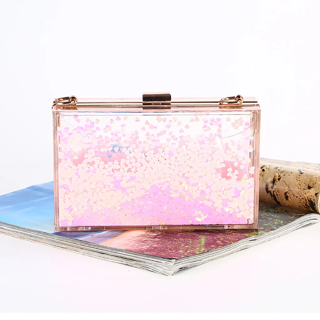 Модная 2020 Женская двусторонняя акриловая прозрачная вечерняя сумка с жидким