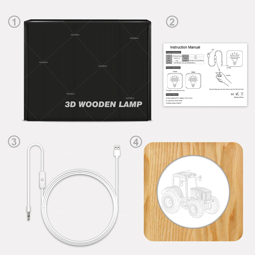

Tractor Wooden Acrylic Lamp Car Addiction 3D LED Night Light with Warm white Colors for Home Decoration Best Gift for Farmers