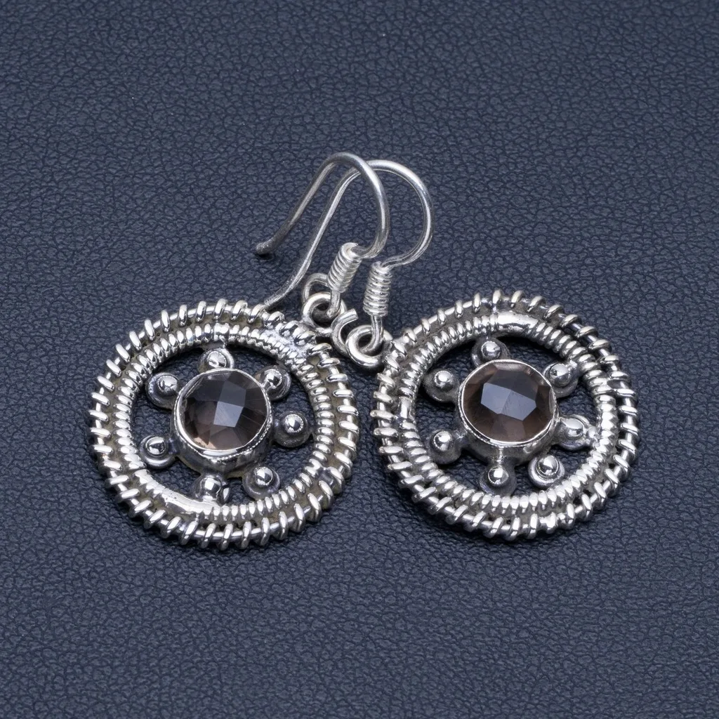 

Natural Smoky Quartz 925 Sterling Silver Earrings 1 1/4" Q1807
