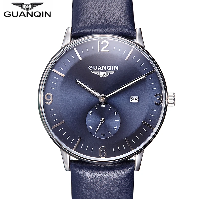 

GUANQIN new watch men gold men watches top brand luxury waterproof leather strap Quartz Wristwatches clock men Relogio Masculino