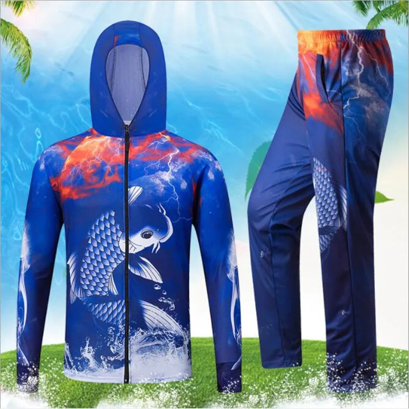 

Mens WOmen Outdoor sports fishing clothes sets breathable quick dry Anti UV 40+ Anti mosquito fishing Shirts Fishing pants