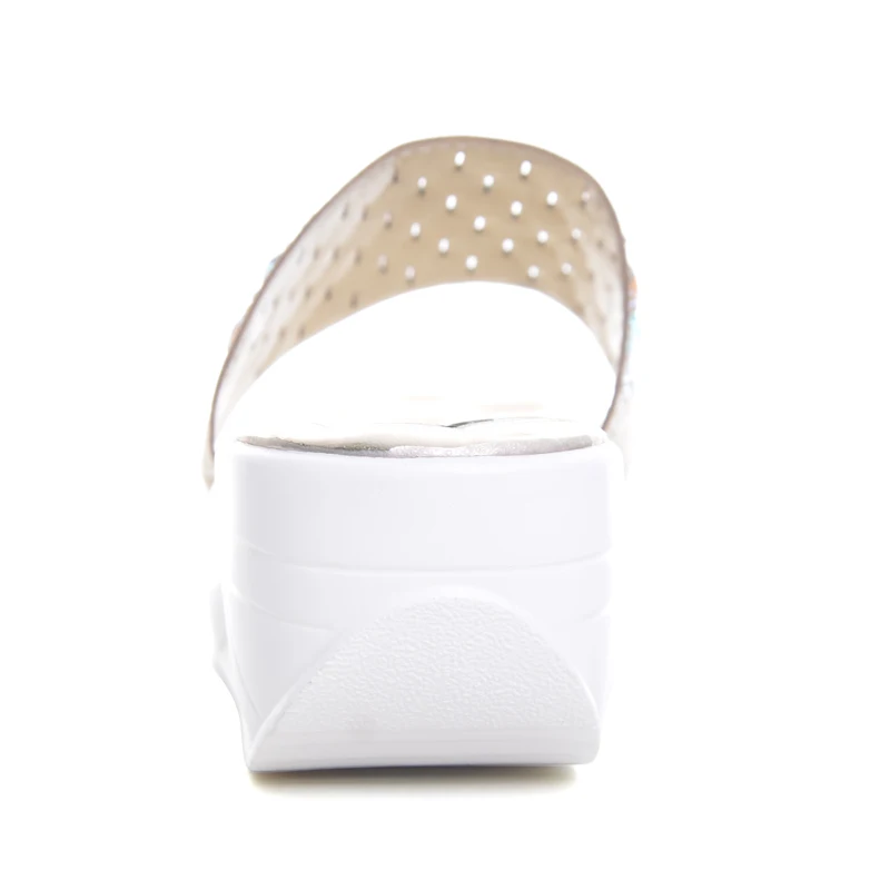 Золотистые и Серебристые шлепанцы на танкетке летняя обувь платформе женские