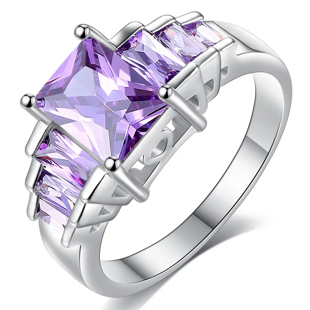 

Lcuk Purple Princess Square Cut AAA Cubic Zirconia Ring Wedding Party Brand Rings For Women Silver Color Ring Jewelry Gifts