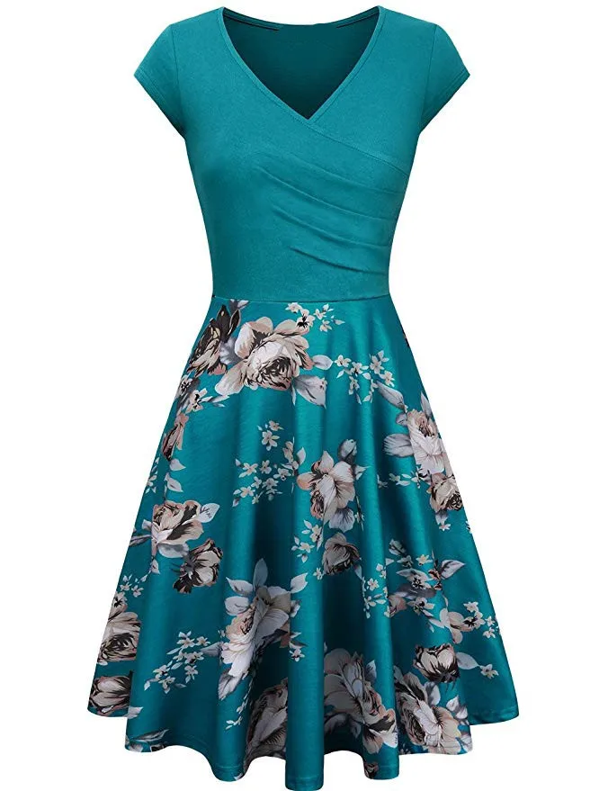 S-3XL Plus Size Summer Women Dresses Female Floral Print 50S 60S Vintage Rockabilly Dress Casual Dot A-Line Retro Dress Vestidos - Цвет: 9957 Light Green