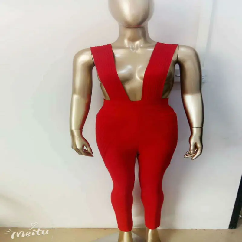 

England Style women bandage jumpsuits black red apricot rayon knitted fashion ladies bodysuit evening club party pencil pants