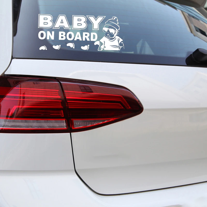 

YJZT 17.4X7.1CM Cool Baby Cartoon Whole Body Decoration Decals BABY ON BOARD Warning Car Sticker C25-0102