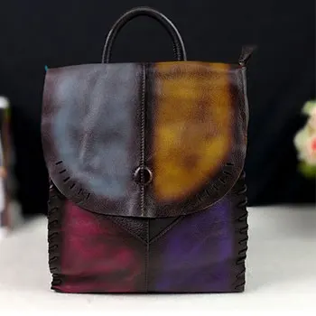 New High Quality Genuine Leather Backpacks Colorful Women Vintage Students Bag Female Handmade Leather School Bags - Цвет: Random Color